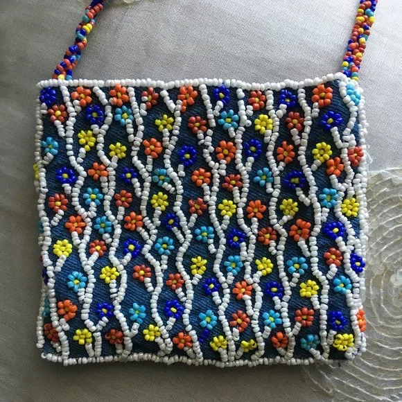 PIERRE URBACH Micro Crossbody Shoulder Bag Beaded Multi Colored Floral Pattern - Picture 3 of 7